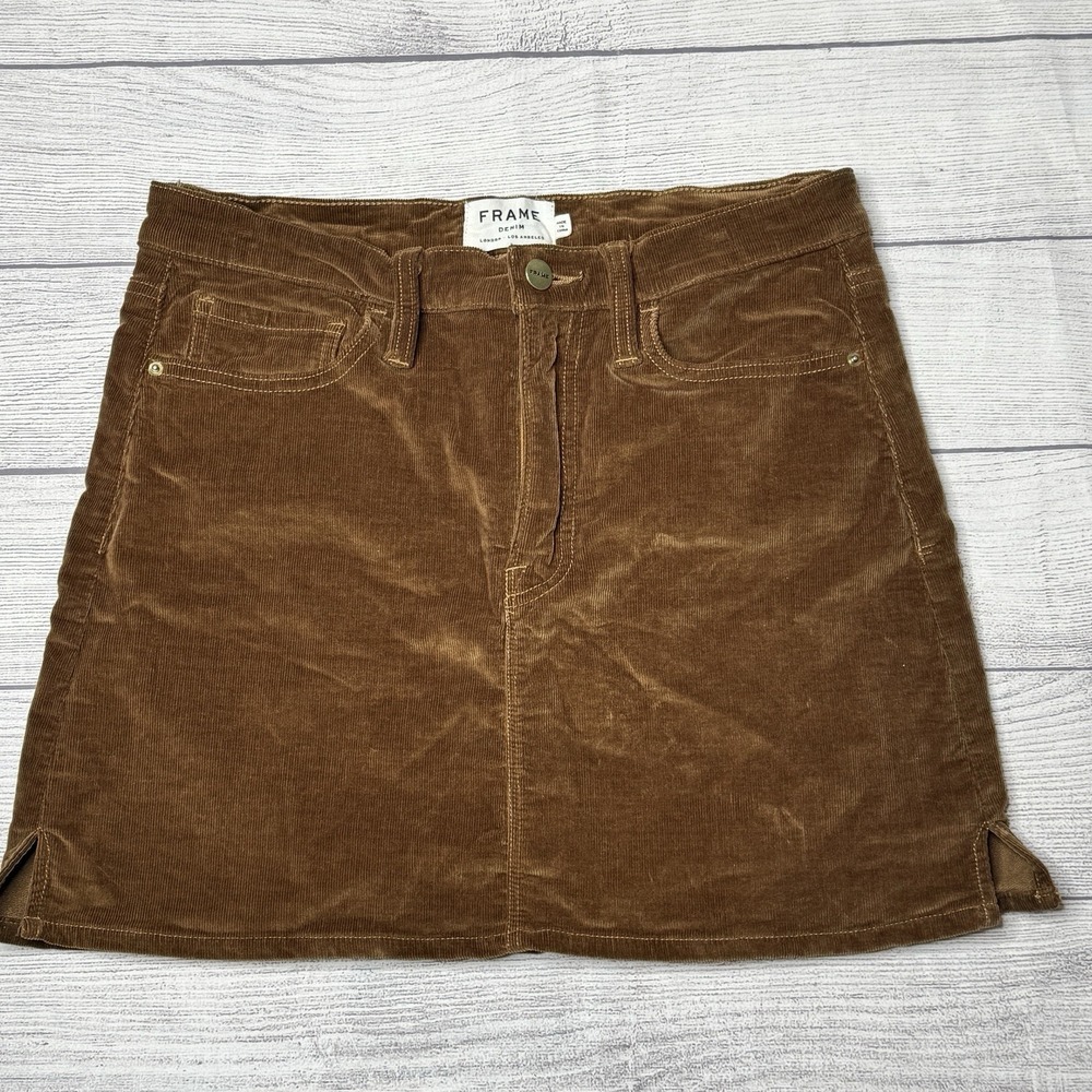 FRAME Le Mini Skirt Warm Tan Brown Thin‎ Corduroy Size 28